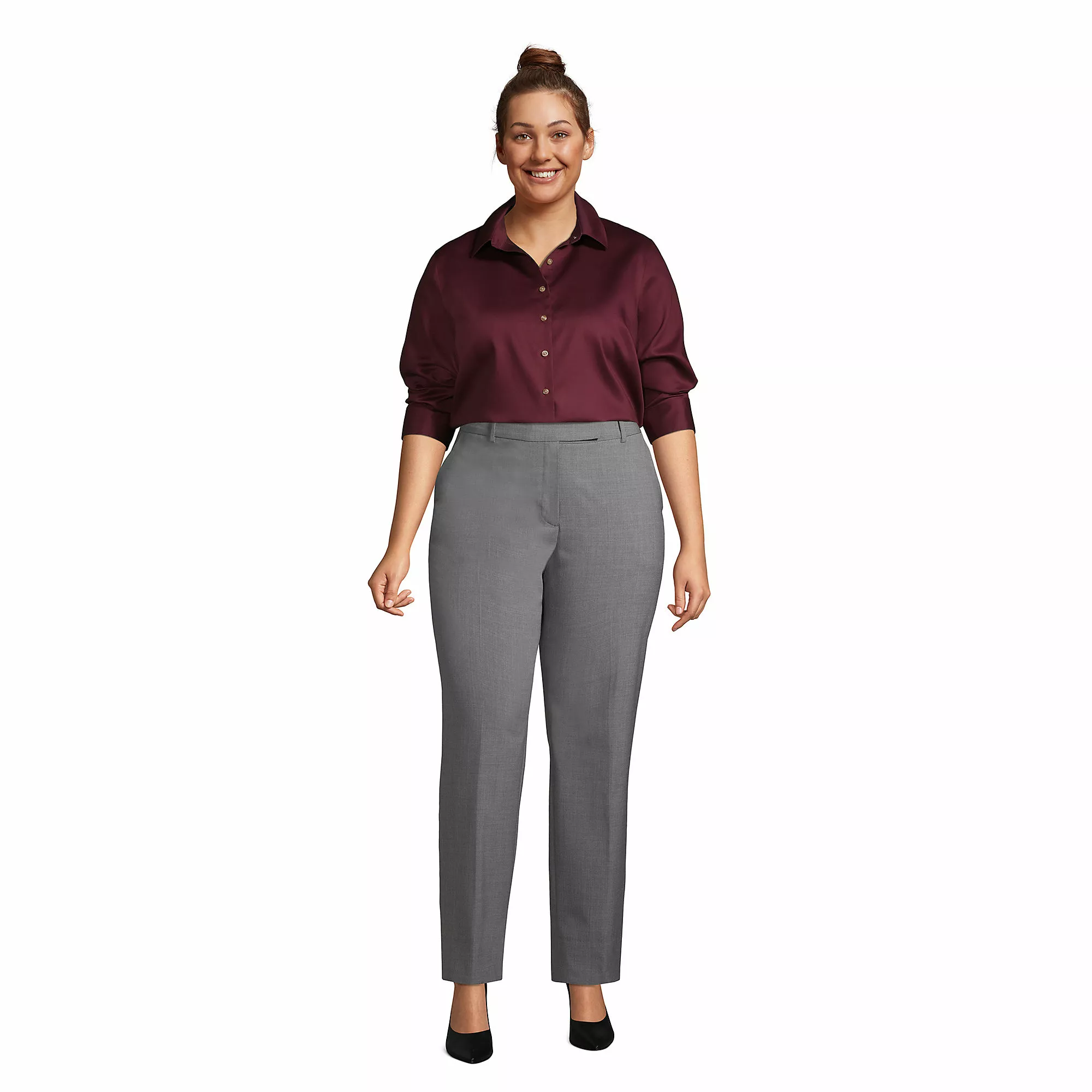 Lands' End Women's Plus Size 3/4 Sleeve Performance Twill Shirt - Image 4