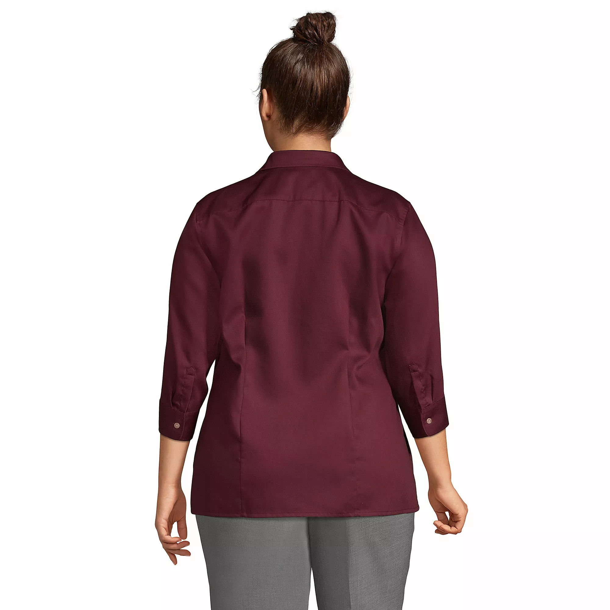 Lands' End Women's Plus Size 3/4 Sleeve Performance Twill Shirt - Image 2