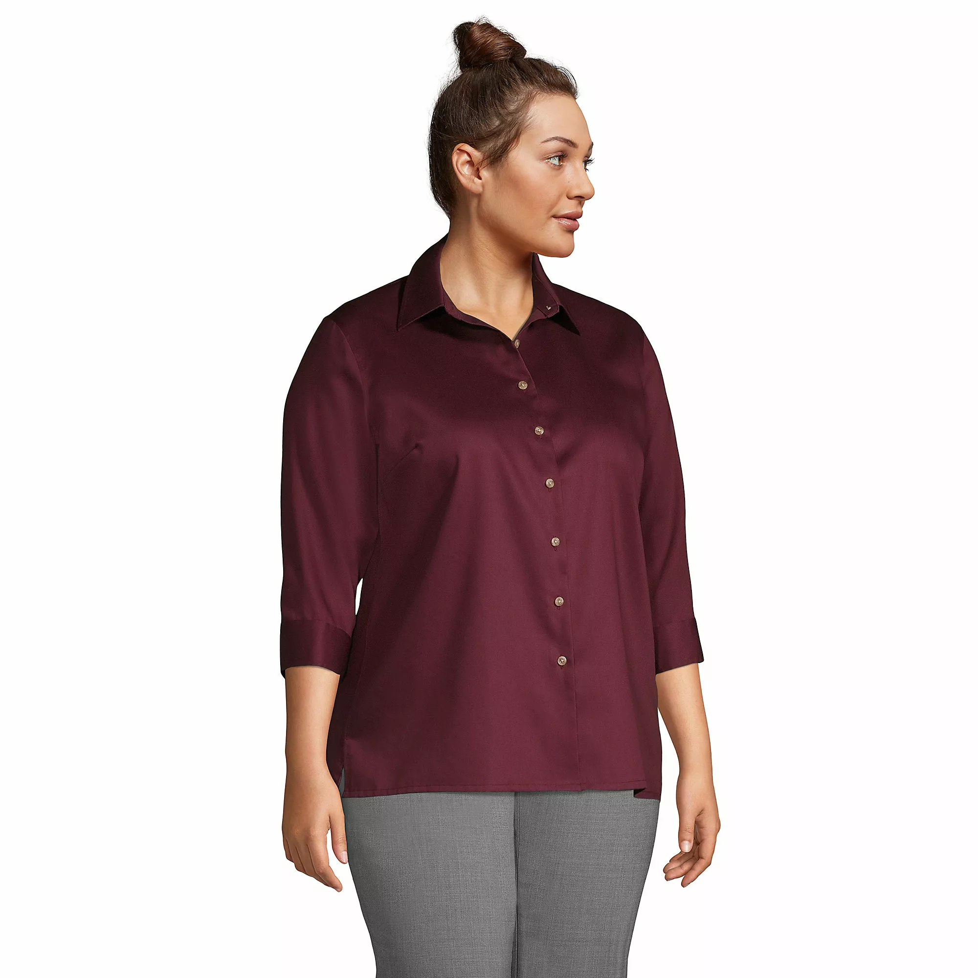 Lands' End Women's Plus Size 3/4 Sleeve Performance Twill Shirt - Image 3